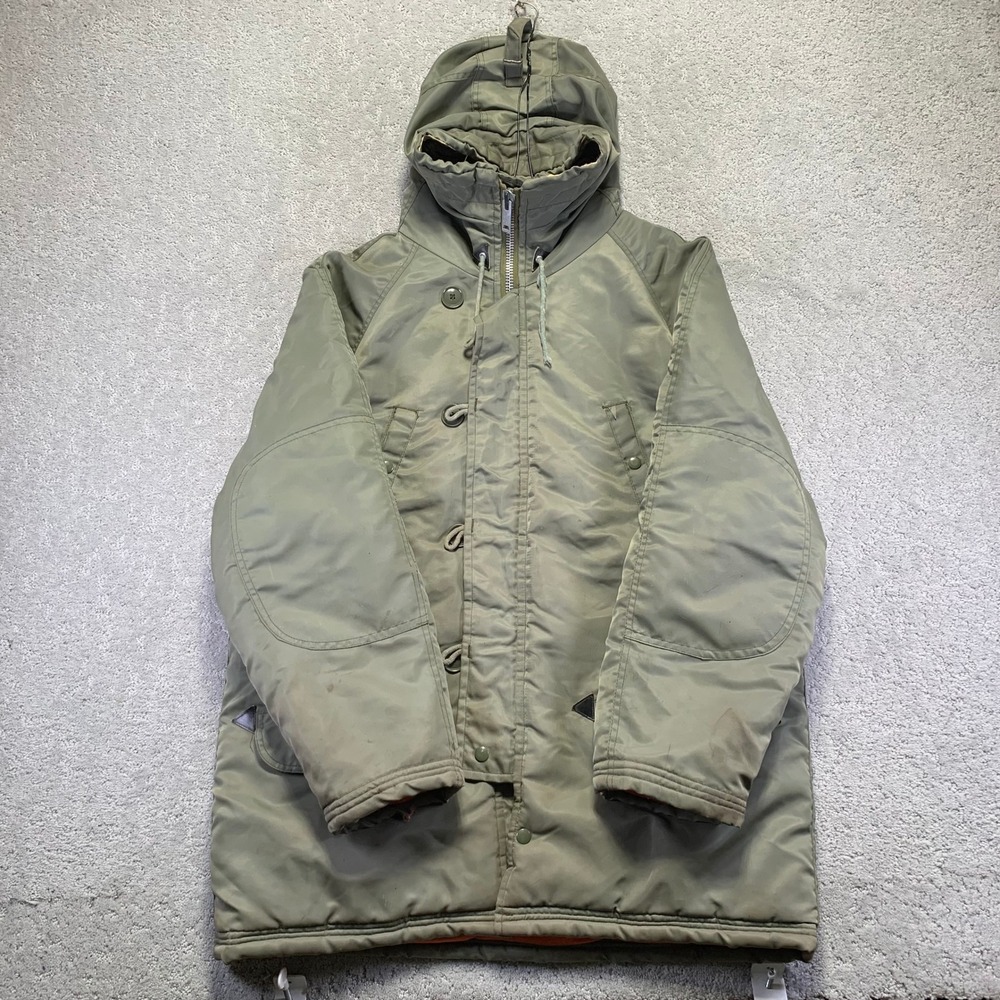 VINTAGE Air Force Snorkel Parka Size XL?? Green Nylon Model N-3 K Jacket No‎ Fur